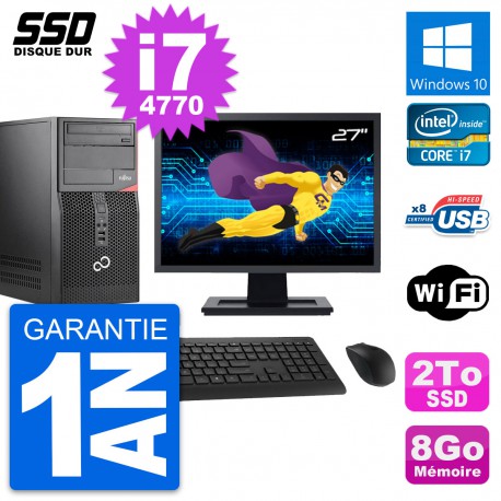PC Tour Fujitsu P520 MT Ecran 27" Intel i7-4770 RAM 8Go SSD 2To Windows 10 Wifi
