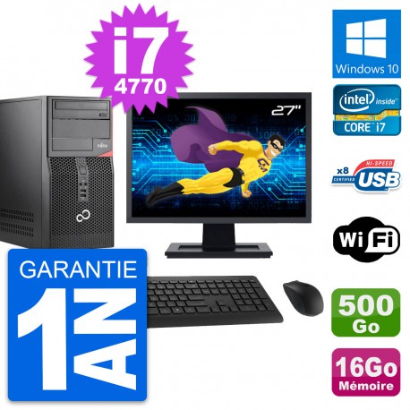 PC Tour Fujitsu P520 Ecran 27" i7-4770 RAM 16Go Disque Dur 500Go Windows 10 Wifi
