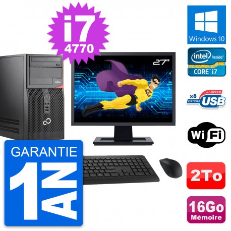 PC Tour Fujitsu P520 Ecran 27" Intel i7-4770 RAM 16Go Disque 2To Windows 10 Wifi
