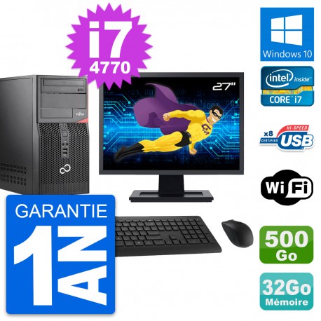 PC Tour Fujitsu P520 Ecran 27" i7-4770 RAM 32Go Disque Dur 500Go Windows 10 Wifi