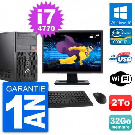 PC Tour Fujitsu P520 Ecran 27" Intel i7-4770 RAM 32Go Disque 2To Windows 10 Wifi