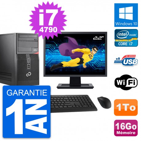 PC Tour Fujitsu P520 Ecran 22" Intel i7-4790 RAM 16Go Disque 1To Windows 10 Wifi