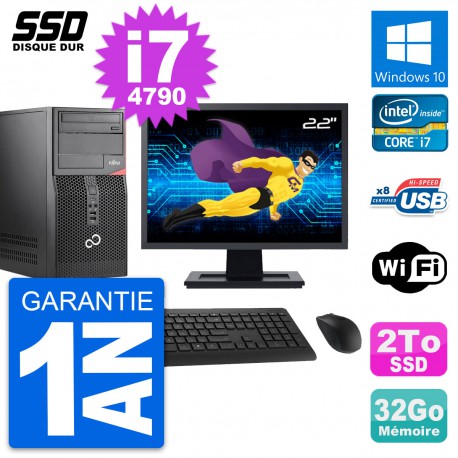 PC Tour Fujitsu P520 MT Ecran 22" Intel i7-4790 RAM 32Go SSD 2To Windows 10 Wifi
