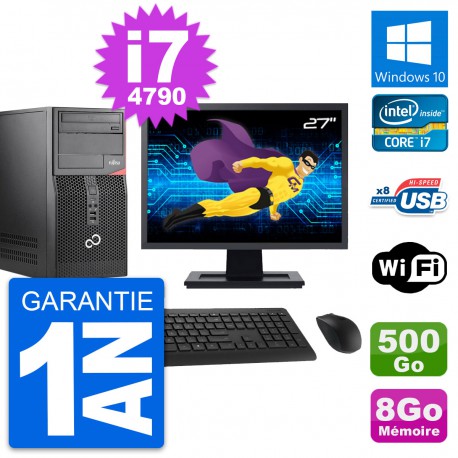 PC Tour Fujitsu P520 Ecran 27" Core i7-4790 RAM 8Go Disque 500Go Windows 10 Wifi
