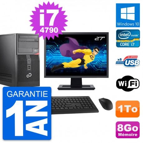 PC Tour Fujitsu P520 Ecran 27" Intel i7-4790 RAM 8Go Disque 1To Windows 10 Wifi