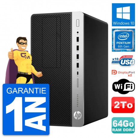 PC Tour HP ProDesk 600 G3 MT Intel G4400 RAM 64Go Disque Dur 2To Windows 10 Wifi