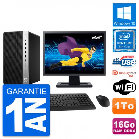 PC Tour HP 600 G3 MT Ecran 22" Pentium G4400 RAM 16Go Disque 1To Windows 10 Wifi