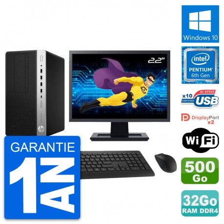 PC Tour HP 600 G3 MT Ecran 22" Intel G4400 RAM 32Go Disque 500Go Windows 10 Wifi