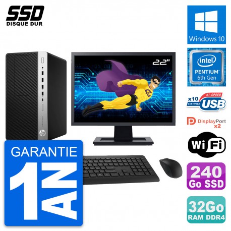 PC Tour HP ProDesk 600 G3 MT Ecran 22" G4400 RAM 32Go SSD 240Go Windows 10 Wifi