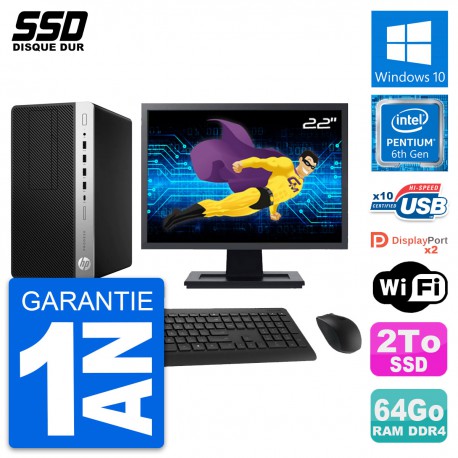 PC Tour HP ProDesk 600 G3 MT Ecran 22" G4400 RAM 64Go SSD 2To Windows 10 Wifi