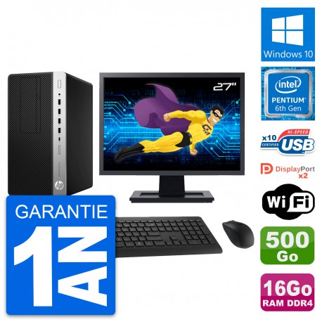PC Tour HP 600 G3 MT Ecran 27" Intel G4400 RAM 16Go Disque 500Go Windows 10 Wifi