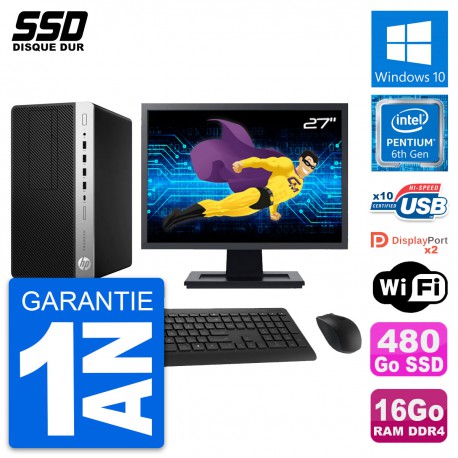 PC Tour HP ProDesk 600 G3 MT Ecran 27" G4400 RAM 16Go SSD 480Go Windows 10 Wifi