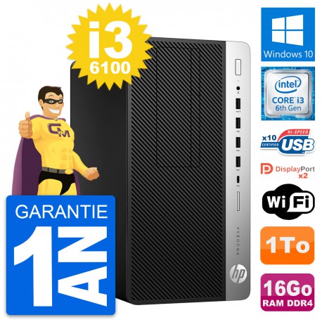 PC Tour HP ProDesk 600 G3 Intel Core i3-6100 RAM 16Go Disque 1To Windows 10 Wifi