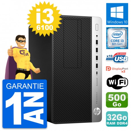 PC Tour HP ProDesk 600 G3 MT Intel i3-6100 RAM 32Go Disque 500Go Windows 10 Wifi