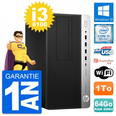 PC Tour HP ProDesk 600 G3 Intel Core i3-6100 RAM 64Go Disque 1To Windows 10 Wifi