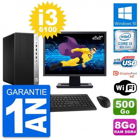 PC Tour HP ProDesk 600 G3 Ecran 22" i3-6100 RAM 8Go Disque 500Go Windows 10 Wifi