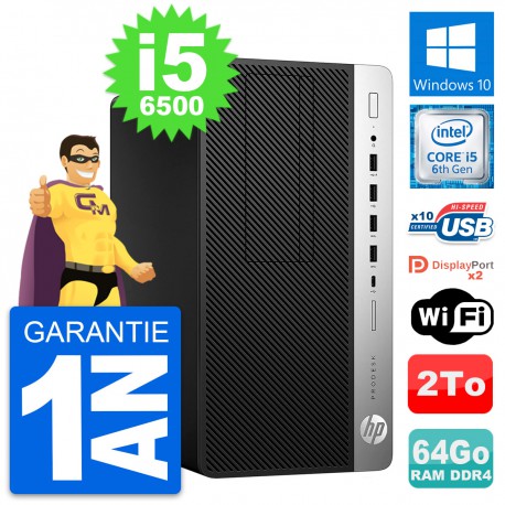 PC Tour HP ProDesk 600 G3 Intel Core i5-6500 RAM 64Go Disque 2To Windows 10 Wifi