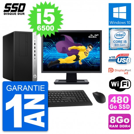 PC Tour HP ProDesk 600 G3 MT Ecran 22" i5-6500 RAM 8Go SSD 480Go Windows 10 Wifi