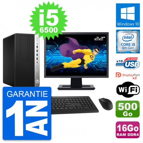PC Tour HP 600 G3 MT Ecran 22" i5-6500 RAM 16Go Disque Dur 500Go Windows 10 Wifi