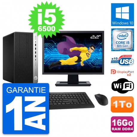 PC Tour HP 600 G3 MT Ecran 22" Intel i5-6500 RAM 16Go Disque 1To Windows 10 Wifi