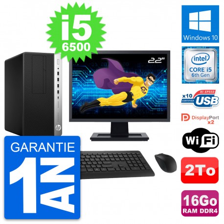 PC Tour HP 600 G3 MT Ecran 22" Intel i5-6500 RAM 16Go Disque 2To Windows 10 Wifi