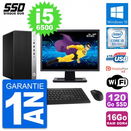 PC Tour HP ProDesk 600 G3 Ecran 22" i5-6500 RAM 16Go SSD 120Go Windows 10 Wifi