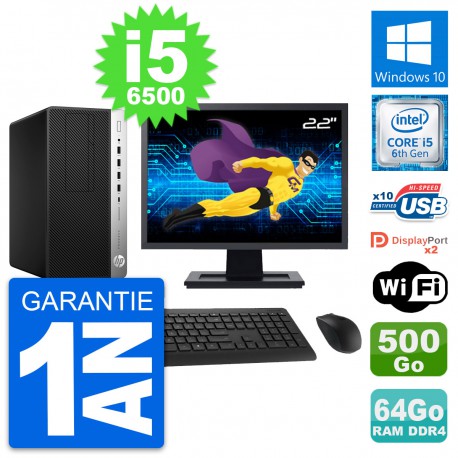 PC Tour HP 600 G3 Ecran 22" Intel i5-6500 RAM 64Go Disque 500Go Windows 10 Wifi