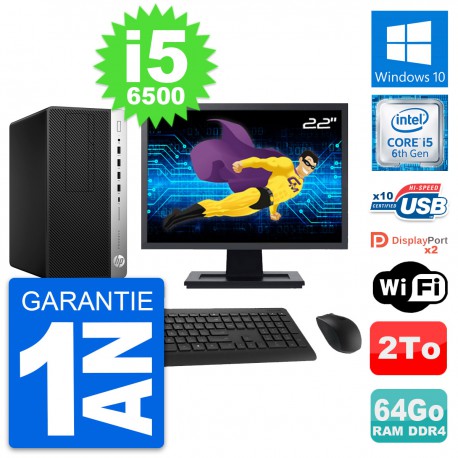PC Tour HP 600 G3 MT Ecran 22" Core i5-6500 RAM 64Go Disque 2To Windows 10 Wifi
