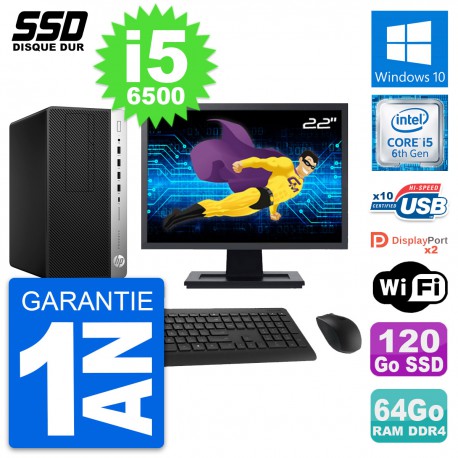 PC Tour HP ProDesk 600 G3 Ecran 22" i5-6500 RAM 64Go SSD 120Go Windows 10 Wifi