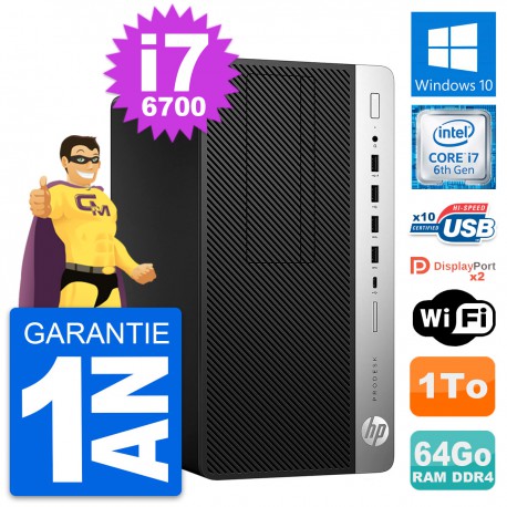 PC Tour HP ProDesk 600 G3 Intel Core i7-6700 RAM 64Go Disque 1To Windows 10 Wifi