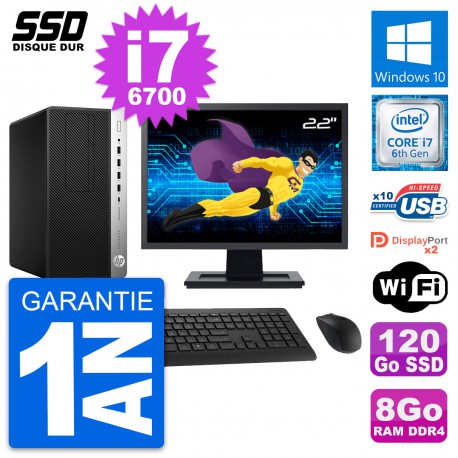 PC Tour HP ProDesk 600 G3 MT Ecran 22" i7-6700 RAM 8Go SSD 120Go Windows 10 Wifi