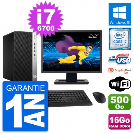 PC Tour HP 600 G3 MT Ecran 22" i7-6700 RAM 16Go Disque Dur 500Go Windows 10 Wifi