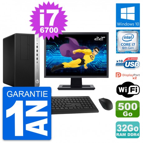 PC Tour HP 600 G3 Ecran 22" Intel i7-6700 RAM 32Go Disque 500Go Windows 10 Wifi