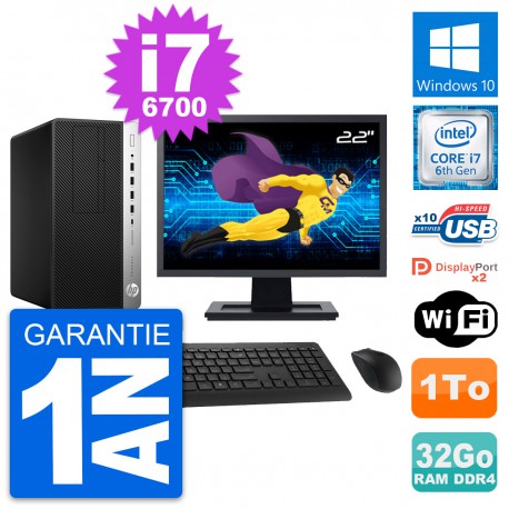 PC Tour HP 600 G3 MT Ecran 22" Intel i7-6700 RAM 32Go Disque 1To Windows 10 Wifi