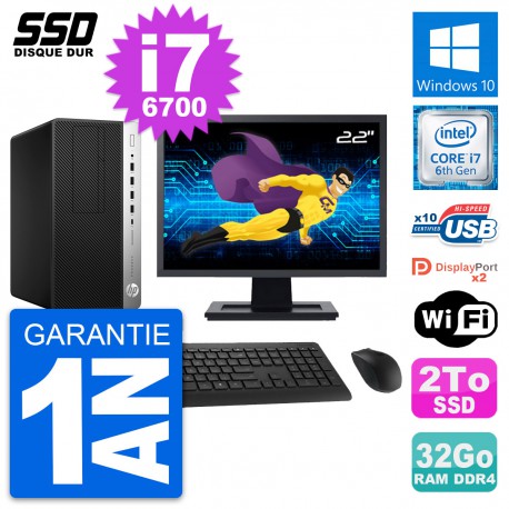 PC Tour HP ProDesk 600 G3 MT Ecran 22" i7-6700 RAM 32Go SSD 2To Windows 10 Wifi