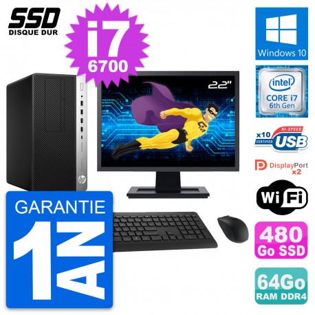 PC Tour HP ProDesk 600 G3 Ecran 22" i7-6700 RAM 64Go SSD 480Go Windows 10 Wifi