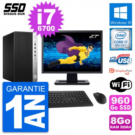 PC Tour HP ProDesk 600 G3 MT Ecran 27" i7-6700 RAM 8Go SSD 960Go Windows 10 Wifi