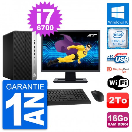PC Tour HP 600 G3 MT Ecran 27" Core i7-6700 RAM 16Go Disque 2To Windows 10 Wifi