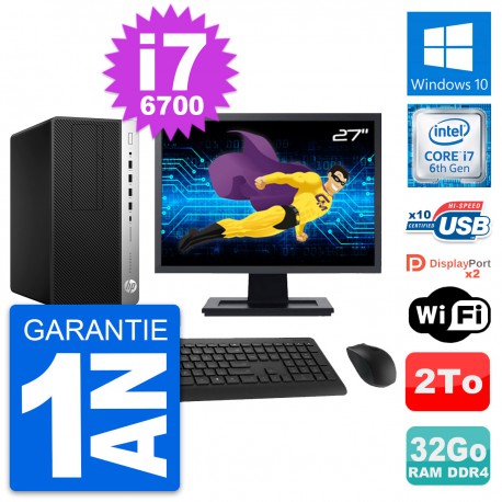 PC Tour HP 600 G3 MT Ecran 27" Core i7-6700 RAM 32Go Disque 2To Windows 10 Wifi