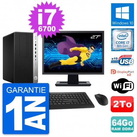 PC Tour HP 600 G3 MT Ecran 27" Core i7-6700 RAM 64Go Disque 2To Windows 10 Wifi