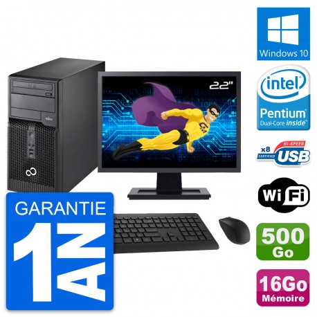 PC Tour Fujitsu P510 Ecran 22" Intel G2020 RAM 16Go Disque 500Go Windows 10 Wifi