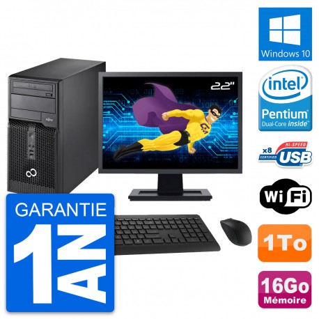 PC Tour Fujitsu P510 Ecran 22" Pentium G2020 RAM 16Go Disque 1To Windows 10 Wifi