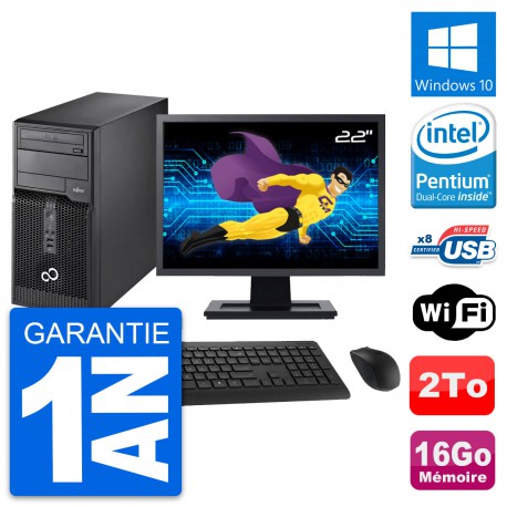 PC Tour Fujitsu P510 Ecran 22" Pentium G2020 RAM 16Go Disque 2To Windows 10 Wifi