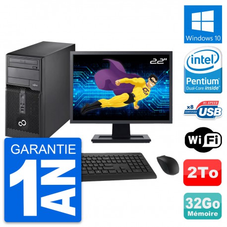 PC Tour Fujitsu P510 Ecran 22" Pentium G2020 RAM 32Go Disque 2To Windows 10 Wifi