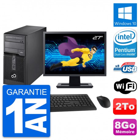 PC Tour Fujitsu P510 Ecran 27" Pentium G2020 RAM 8Go Disque 2To Windows 10 Wifi
