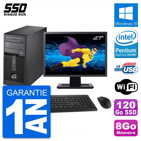 PC Tour Fujitsu P510 Ecran 27" Pentium G2020 RAM 8Go SSD 120Go Windows 10 Wifi