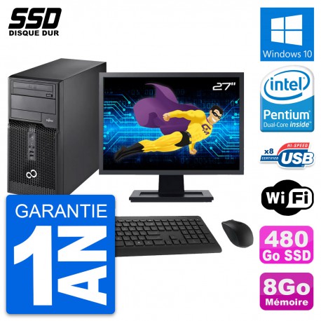 PC Tour Fujitsu P510 Ecran 27" Pentium G2020 RAM 8Go SSD 480Go Windows 10 Wifi