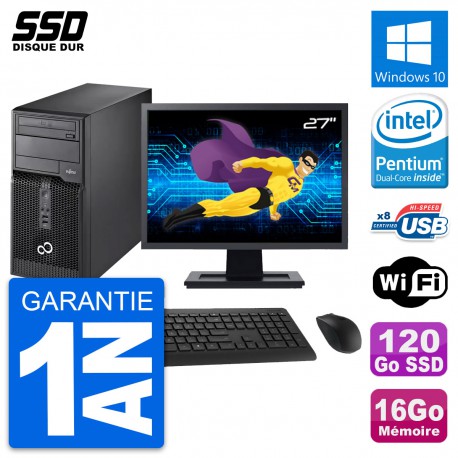 PC Tour Fujitsu P510 Ecran 27" Pentium G2020 RAM 16Go SSD 120Go Windows 10 Wifi