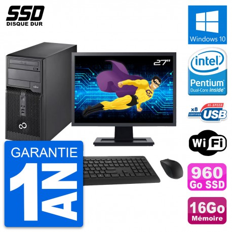 PC Tour Fujitsu P510 Ecran 27" Pentium G2020 RAM 16Go SSD 960Go Windows 10 Wifi
