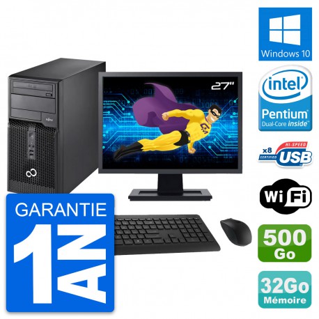 PC Tour Fujitsu P510 Ecran 27" Intel G2020 RAM 32Go Disque 500Go Windows 10 Wifi